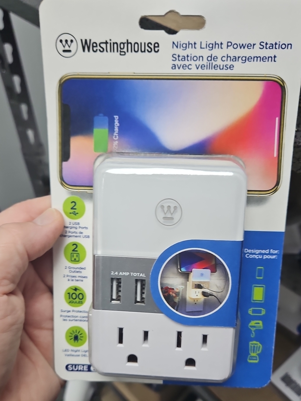 White Night Light Power Station - 2 USB Ports & 2 Outlets